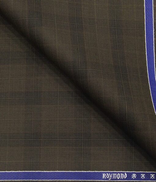 Raymond Carob Brown Polyester Viscose Self Broad Checks Unstitched Suiting Fabric - 3.75 Meter