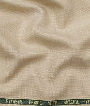 Raymond Cream Polyester Viscose Self Checks Unstitched Suiting Fabric - 3.75 Meter