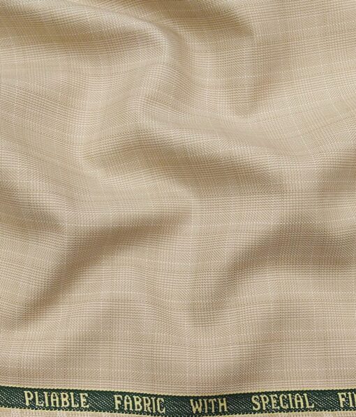 Raymond Cream Polyester Viscose Self Checks Unstitched Suiting Fabric - 3.75 Meter
