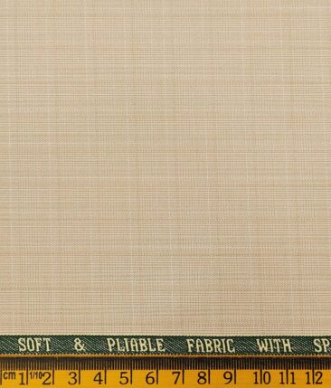 Raymond Cream Polyester Viscose Self Checks Unstitched Suiting Fabric - 3.75 Meter