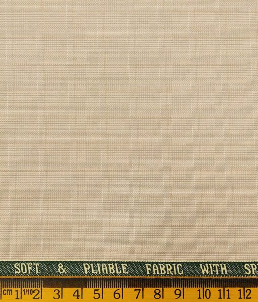 Raymond Cream Polyester Viscose Self Checks Unstitched Suiting Fabric - 3.75 Meter