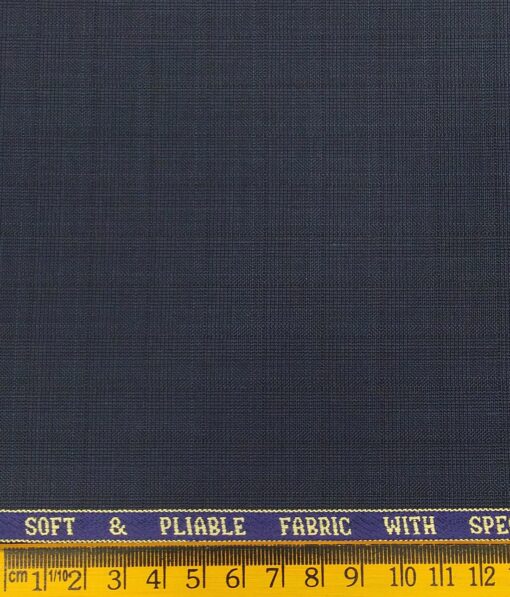 Raymond Dark Aegean Blue Polyester Viscose Self Checks Unstitched Suiting Fabric - 3.75 Meter