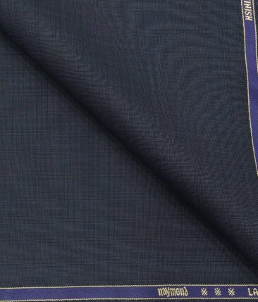 Raymond Dark Aegean Blue Polyester Viscose Self Checks Unstitched Suiting Fabric - 3.75 Meter