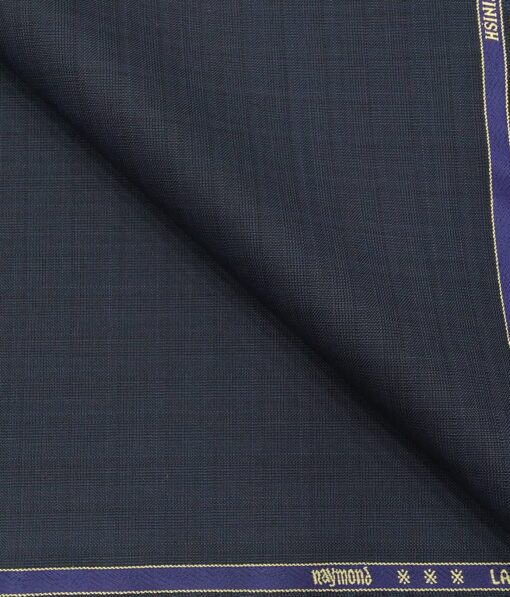 Raymond Dark Aegean Blue Polyester Viscose Self Checks Unstitched Suiting Fabric - 3.75 Meter