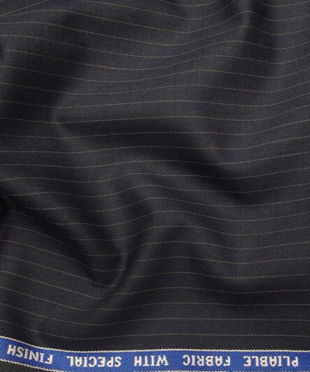 Raymond Dark Blue Polyester Viscose Pin Stripes Unstitched Suiting Fabric - 3.75 Meter