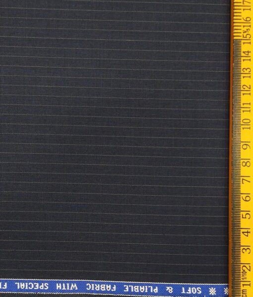 Raymond Dark Blue Polyester Viscose Pin Stripes Unstitched Suiting Fabric - 3.75 Meter