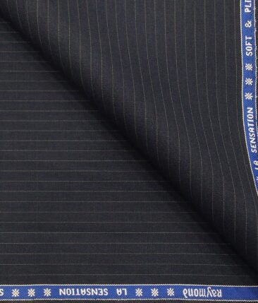 Raymond Dark Blue Polyester Viscose Pin Stripes Unstitched Suiting Fabric - 3.75 Meter