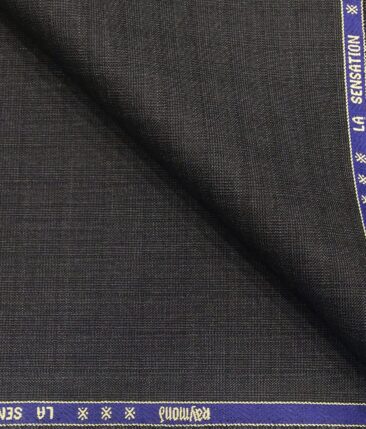 Raymond Dark Grey Polyester Viscose Self Checks Unstitched Suiting Fabric - 3.75 Meter