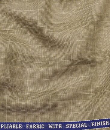 Raymond Oat Beige Polyester Viscose Self Broad Checks Unstitched Suiting Fabric - 3.75 Meter