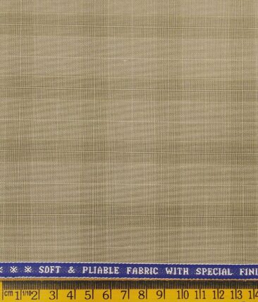 Raymond Oat Beige Polyester Viscose Self Broad Checks Unstitched Suiting Fabric - 3.75 Meter