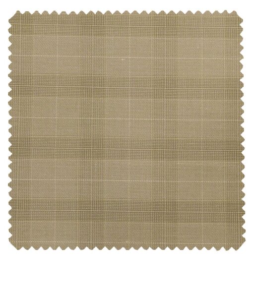 Raymond Oat Beige Polyester Viscose Self Broad Checks Unstitched Suiting Fabric - 3.75 Meter