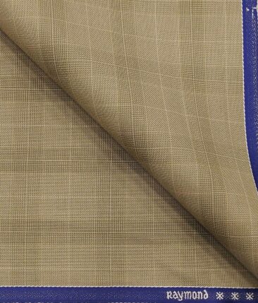 Raymond Oat Beige Polyester Viscose Self Broad Checks Unstitched Suiting Fabric - 3.75 Meter