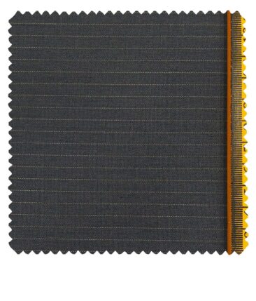 Raymond Pebble Grey Polyester Viscose Beige Pin Stripes Unstitched Suiting Fabric - 3.75 Meter