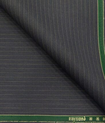 Raymond Pebble Grey Polyester Viscose Beige Pin Stripes Unstitched Suiting Fabric - 3.75 Meter