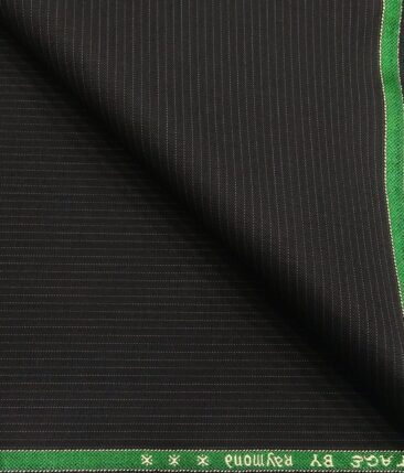 Raymond Blueish Black Polyester Viscose Pin Stripes Unstitched Suiting Fabric - 3.75 Meter