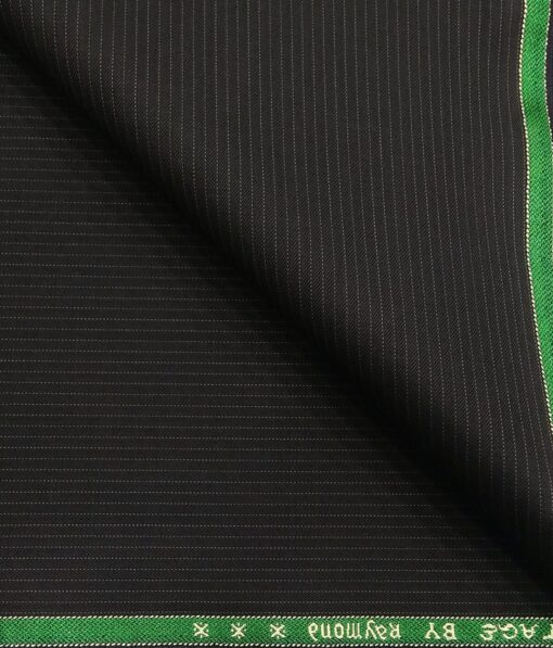 Raymond Blueish Black Polyester Viscose Pin Stripes Unstitched Suiting Fabric - 3.75 Meter
