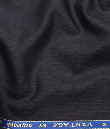 Raymond Dark Blue Polyester Viscose Self Stripes Unstitched Suiting Fabric - 3.75 Meter