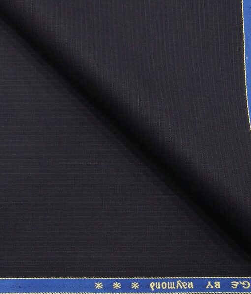Raymond Dark Blue Polyester Viscose Self Stripes Unstitched Suiting Fabric - 3.75 Meter