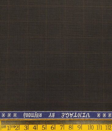 Raymond Dark Brown Polyester Viscose Self Checks Unstitched Suiting Fabric - 3.75 Meter