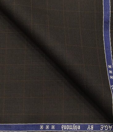 Raymond Dark Brown Polyester Viscose Self Checks Unstitched Suiting Fabric - 3.75 Meter
