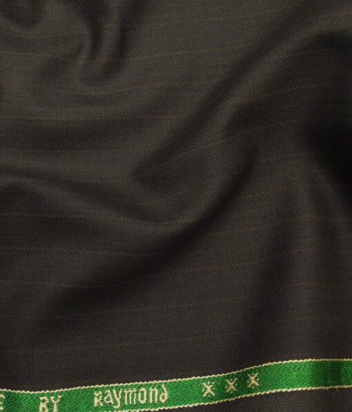 Raymond Dark Brown Polyester Viscose Self Stripes Unstitched Suiting Fabric - 3.75 Meter