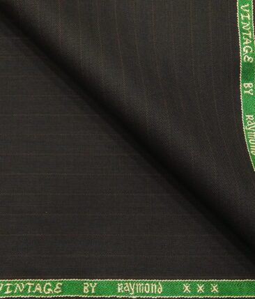 Raymond Dark Brown Polyester Viscose Self Stripes Unstitched Suiting Fabric - 3.75 Meter