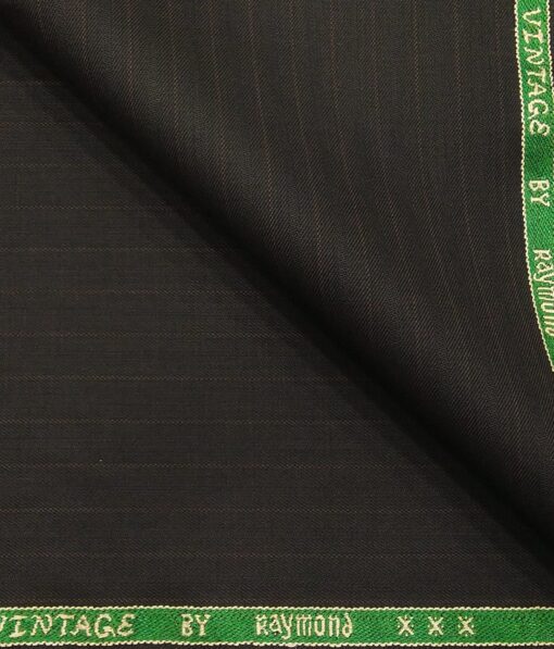 Raymond Dark Brown Polyester Viscose Self Stripes Unstitched Suiting Fabric - 3.75 Meter