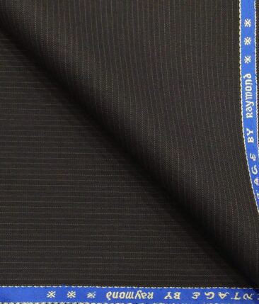 Raymond Dark Brown Polyester Viscose Pin Stripes Unstitched Suiting Fabric - 3.75 Meter