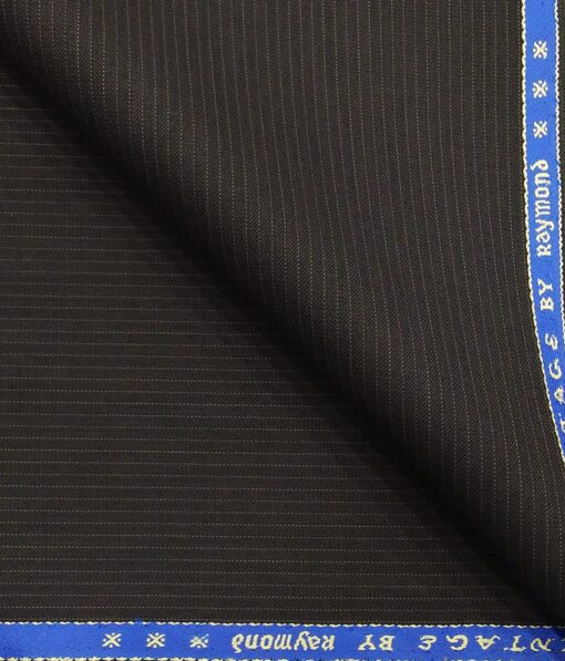 Raymond Dark Brown Polyester Viscose Pin Stripes Unstitched Suiting Fabric - 3.75 Meter