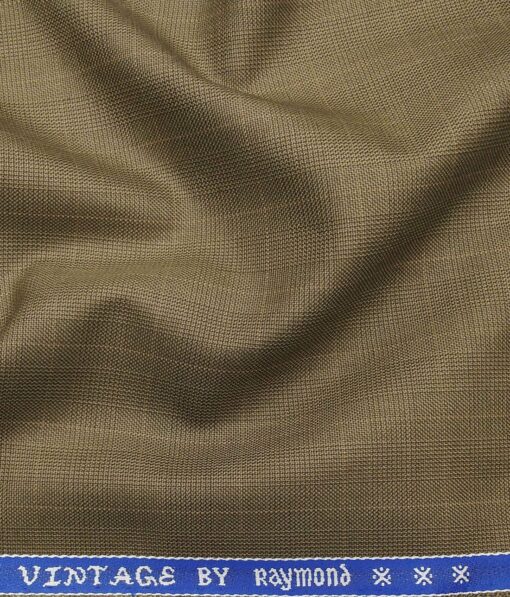 Raymond Khakhi Polyester Viscose Self Checks Unstitched Suiting Fabric - 3.75 Meter