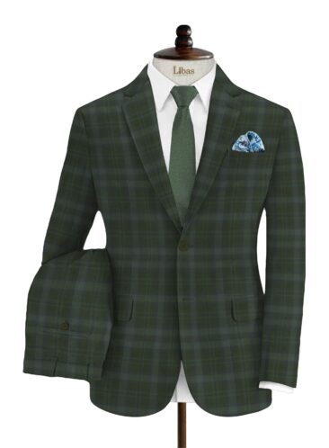 Augustus Men's Dark Green Terry Rayon Broad Checks Unstitched  Suiting Fabric