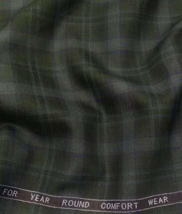 Augustus Men's Dark Green Terry Rayon Broad Checks Unstitched  Suiting Fabric - 3.75 Meter
