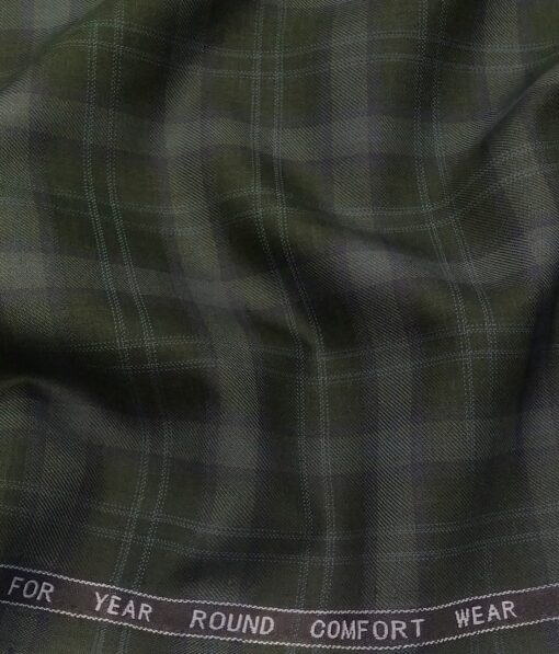 Augustus Men's Dark Green Terry Rayon Broad Checks Unstitched  Suiting Fabric - 3.75 Meter
