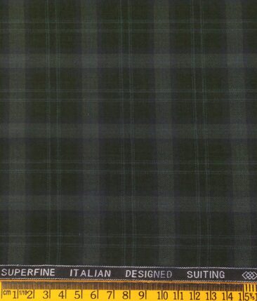 Augustus Men's Dark Green Terry Rayon Broad Checks Unstitched  Suiting Fabric - 3.75 Meter