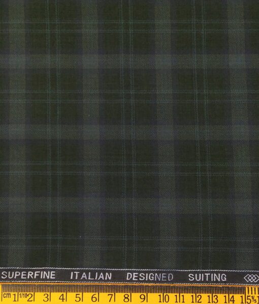Augustus Men's Dark Green Terry Rayon Broad Checks Unstitched  Suiting Fabric - 3.75 Meter