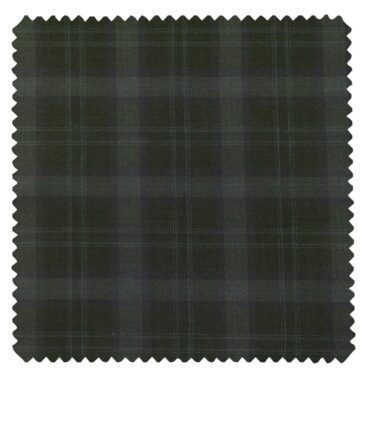 Augustus Men's Dark Green Terry Rayon Broad Checks Unstitched  Suiting Fabric - 3.75 Meter