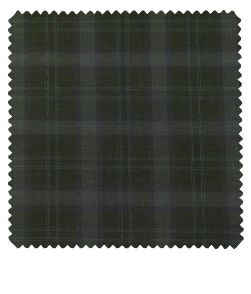Augustus Men's Dark Green Terry Rayon Broad Checks Unstitched  Suiting Fabric - 3.75 Meter