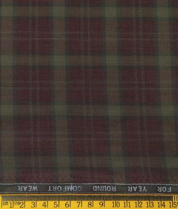 Augustus Men's Maroon Terry Rayon Broad Checks Unstitched  Suiting Fabric - 3.75 Meter