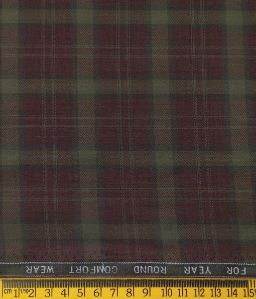 Augustus Men's Maroon Terry Rayon Broad Checks Unstitched  Suiting Fabric - 3.75 Meter