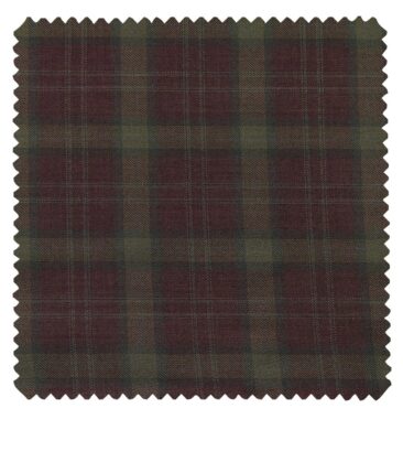 Augustus Men's Maroon Terry Rayon Broad Checks Unstitched  Suiting Fabric - 3.75 Meter