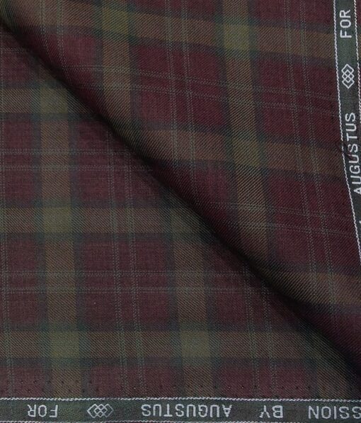Augustus Men's Maroon Terry Rayon Broad Checks Unstitched  Suiting Fabric - 3.75 Meter
