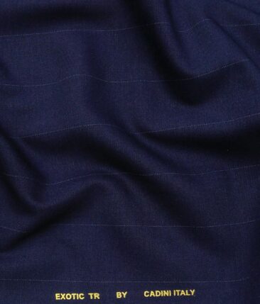 Cadini Italy Men's by Siyaram's Dark Royal Blue Exotic Terry Rayon Pin Stripes Unstitched Suiting Fabric - 3.75 Meter