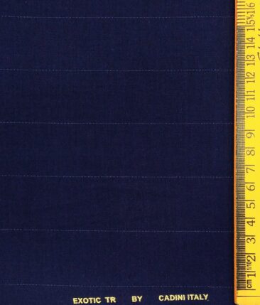 Cadini Italy Men's by Siyaram's Dark Royal Blue Exotic Terry Rayon Pin Stripes Unstitched Suiting Fabric - 3.75 Meter
