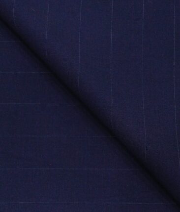 Cadini Italy Men's by Siyaram's Dark Royal Blue Exotic Terry Rayon Pin Stripes Unstitched Suiting Fabric - 3.75 Meter