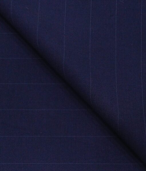 Cadini Italy Men's by Siyaram's Dark Royal Blue Exotic Terry Rayon Pin Stripes Unstitched Suiting Fabric - 3.75 Meter