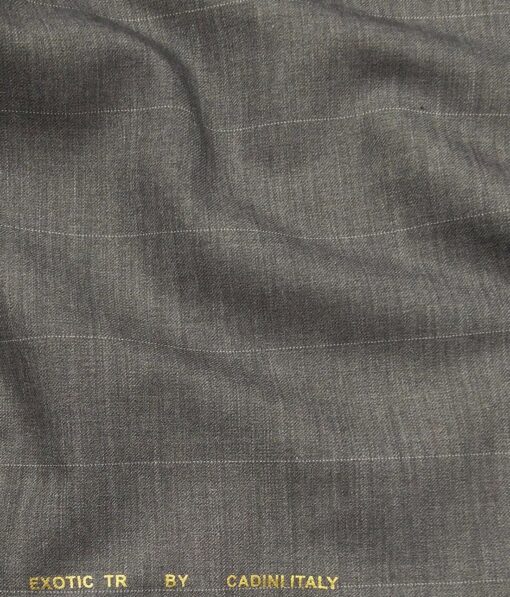 Cadini Italy Men's by Siyaram's Worsted Grey Exotic Terry Rayon Pin Stripes Unstitched Suiting Fabric - 3.75 Meter