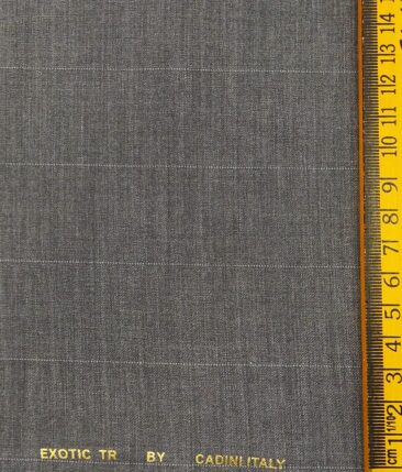 Cadini Italy Men's by Siyaram's Worsted Grey Exotic Terry Rayon Pin Stripes Unstitched Suiting Fabric - 3.75 Meter