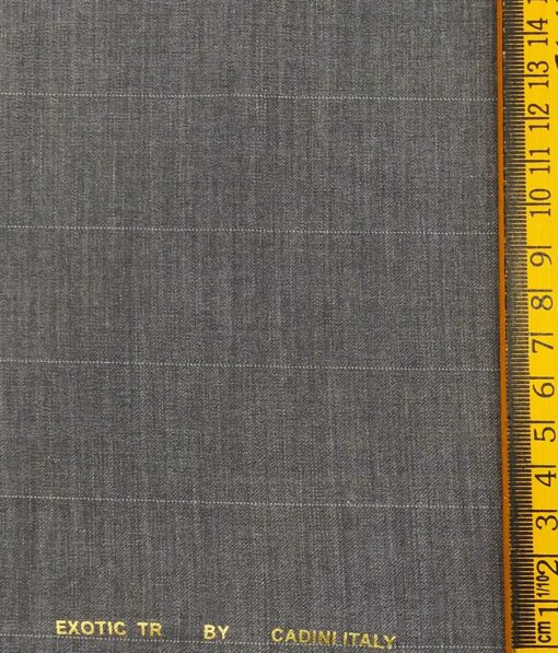 Cadini Italy Men's by Siyaram's Worsted Grey Exotic Terry Rayon Pin Stripes Unstitched Suiting Fabric - 3.75 Meter