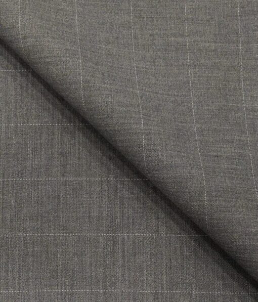 Cadini Italy Men's by Siyaram's Worsted Grey Exotic Terry Rayon Pin Stripes Unstitched Suiting Fabric - 3.75 Meter
