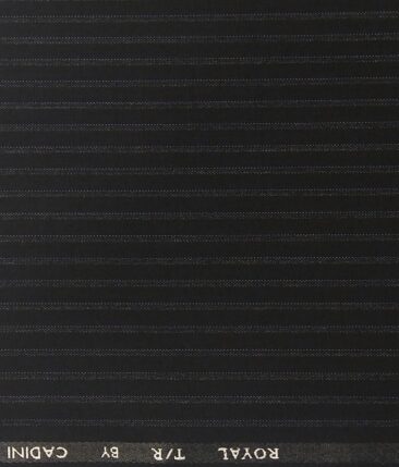 Cadini Italy Men's by Siyaram's Black Terry Rayon White Stripes Unstitched Trouser or Modi Jacket Fabric (1.30 Mtr)